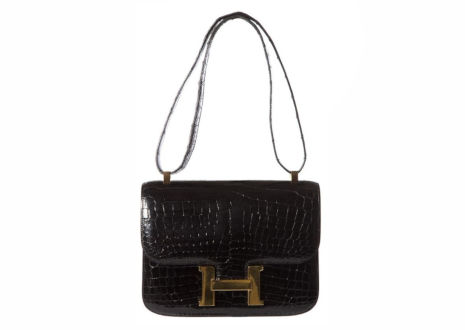 エルメス コンスタンス ブラック クロコダイル スキン レザー ショルダー バッグ HERMES Constance Black Crocodile Skin Leather Shoulder Bag