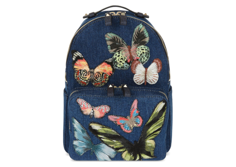 ヴァレンティノ 蝶刺繍入りデニム バックパック VALENTINO EMBROIDERED BUTTERFLY DENIM BACKPACK